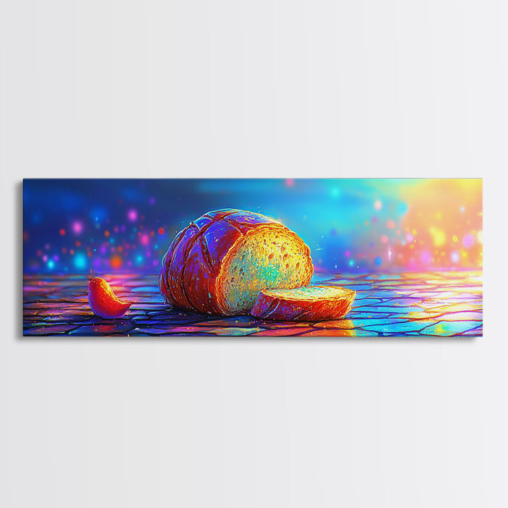 Golden Croissant On Blue Table Canvas Print, Bakery Wall Art, French Kitchen Decor, Foodie Gift, Cozy Cafe Poster, Home Decor
