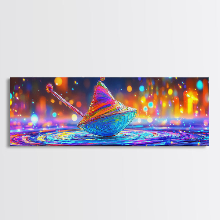 Rainbow Spinning Top Toy Wall Art, Whimsical Kids Room Canvas Print For Playroom Decor, Nursery Decor, And Unique Gift For Kids