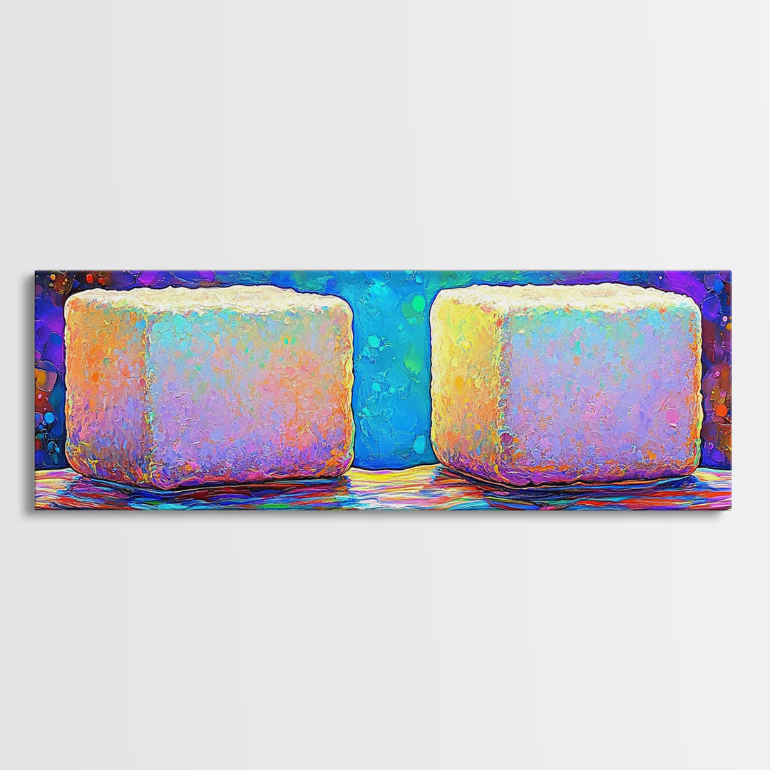 Pastel Sugar Cubes On Rainbow Surface Canvas Print, Colorful Kitchen Wall Art, Sweet Treats Decor, Modern Food Art, Bakery Print