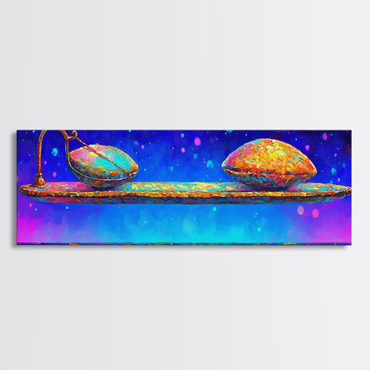 Floating Spoon With Two Colorful Pods Canvas Print, Whimsical Wall Art, Abstract Still Life, Dopamine Decor, Unique Gift