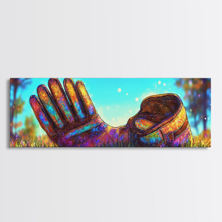 Rainbow Baseball Glove In Grass Canvas Print, Sports Wall Art, Baseball Decor, Boys Room Game Room Gift For Him, Man Cave Decor