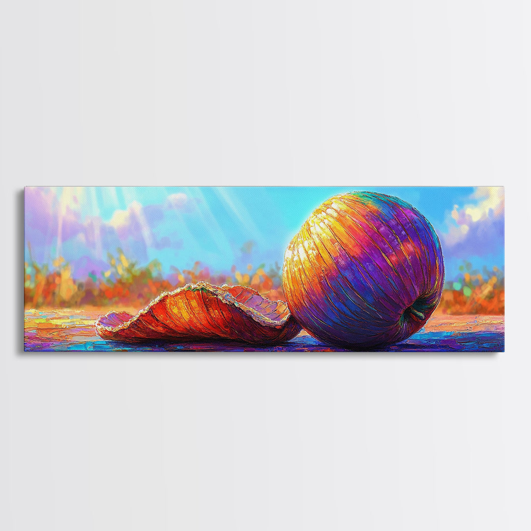 Sunlit Rainbow Seashell And Orange Shell Canvas Print, Coastal Beach Wall Art, Tropical Ocean Decor, Bright Gift For Her