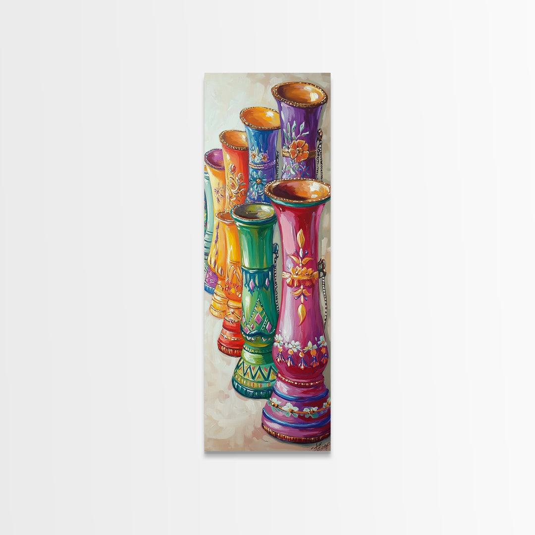 Colorful Painted Western Boot Vases Wall Art, Boho Southwestern Decor, Eclectic Farmhouse Canvas Print, Living Room Gift