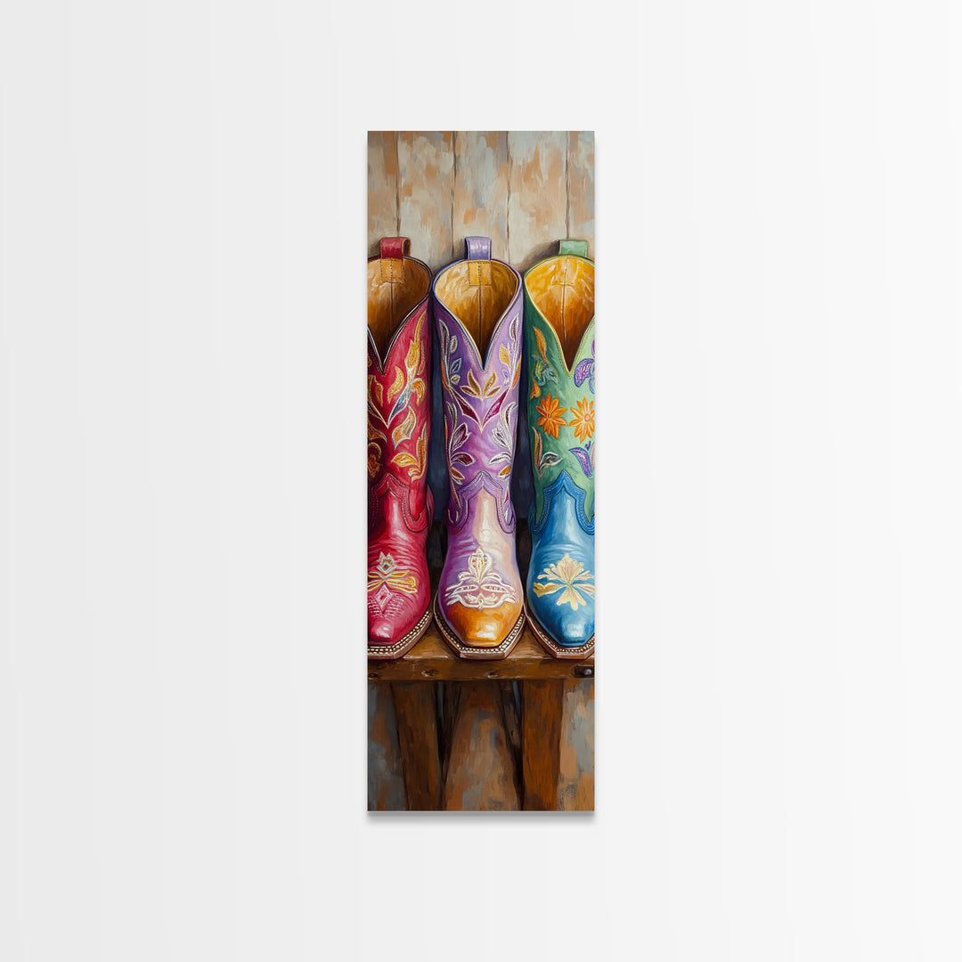 Close Up Floral Cowboy Boots Canvas Print, Western Wall Art, Cowgirl Decor, Southwestern Decor, Rustic Home Decor, Gift For Her