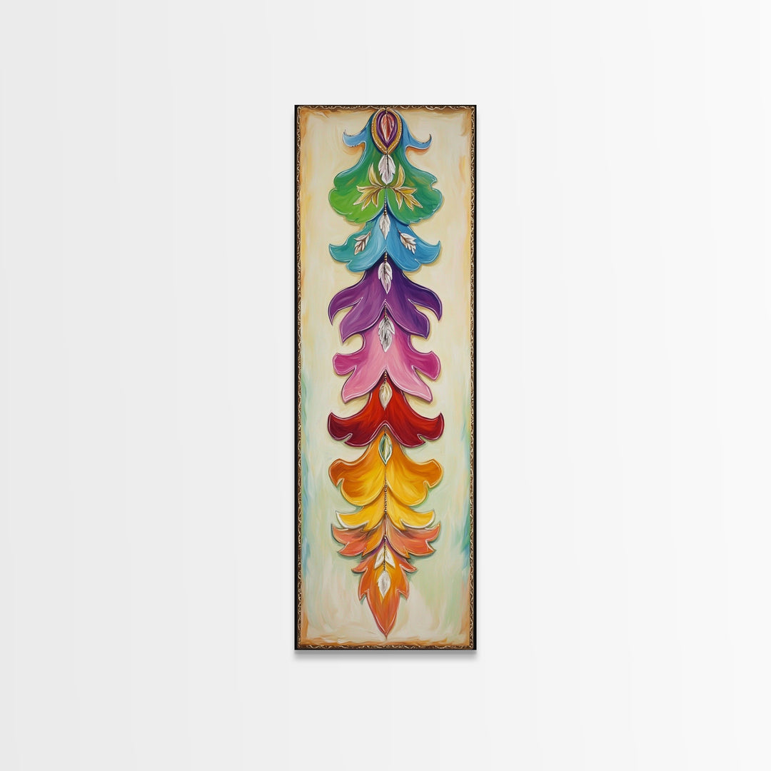 Colorful Layered Feather Wall Art, Western Boho Canvas Print, Southwestern Ranch Decor, Vibrant Farmhouse Housewarming Gift