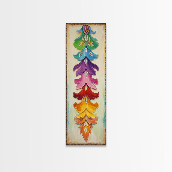 Colorful Layered Feather Wall Art, Western Boho Canvas Print, Southwestern Ranch Decor, Vibrant Farmhouse Housewarming Gift