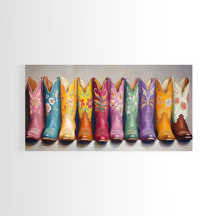 Floral Embroidered Western Boots Framed Canvas Print, Cowgirl Wall Art, Rodeo Room Decor, Rustic Ranch Gift, Boho Decor, Home Decor