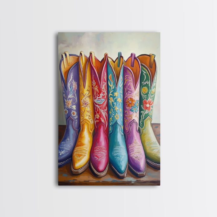 Tall Turquoise Red And Purple Cowboy Boots Canvas Print, Floral Western Wall Art, Cowgirl Ranch Decor, Gift For Her Home Decor
