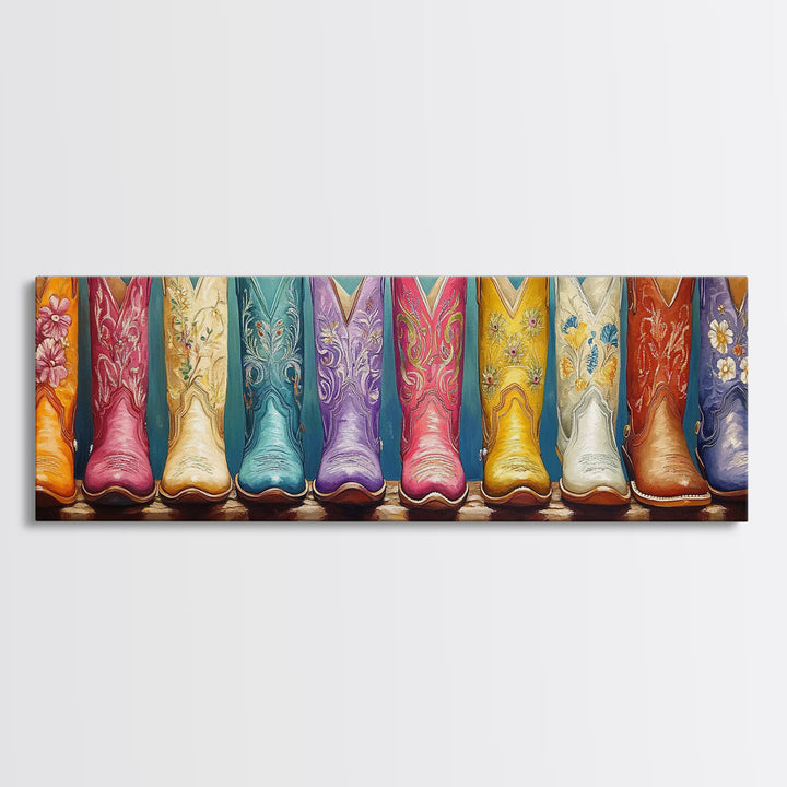 Vibrant Floral Cowgirl Boots Wall Art, Western Wall Decor, Maximalist Canvas Print, Boho Home Decor, Trendy Gift For Her
