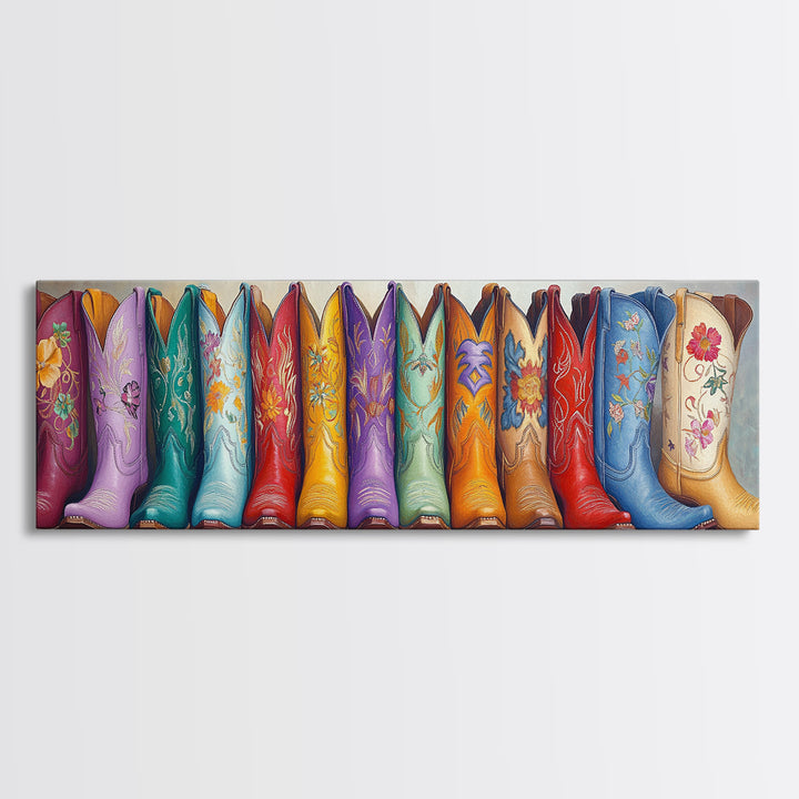 Colorful Embroidered Cowboy Boots Wall Art, Western Cowgirl Decor, Boho Ranch Living Room Print, Rustic Housewarming Gift