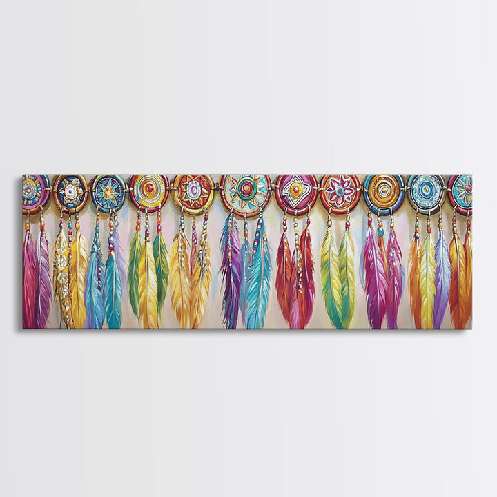Colorful Dreamcatcher Feather Wall Art, Boho Western Decor, Southwestern Nursery Print, Vibrant Tribal Housewarming Gift