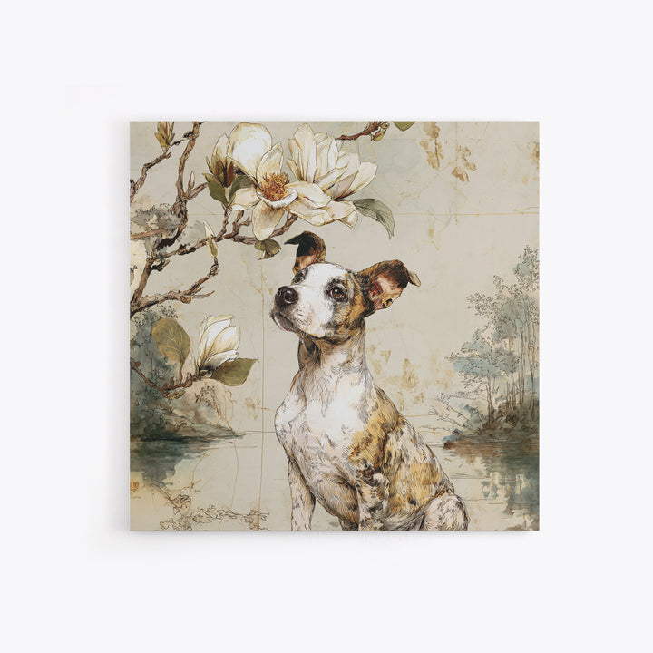 Delicate Magnolia Branch on Cream Background Framed Canvas Print, Above Bed Art, Living Room Decor, Bedroom Decor, Serenity, ABA-1x1-16