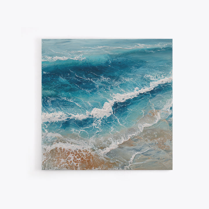 Serene Ocean Tide Seen from Above Framed Canvas Print, Above Bed Art, Photography Prints, Bedroom Decor, Oil Painting, Serenity, ABA-1x1-21