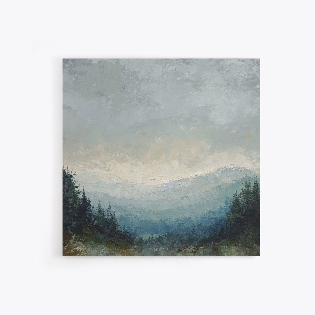 Soft Alpine Horizon Framed Canvas Print, Above Bed Art, Boho Decor, Bedroom Decor, Fine Art, Serenity, Statement Artwork, ABA-1x1-24