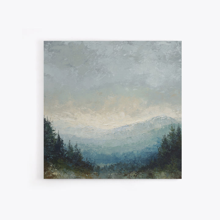 Soft Alpine Horizon Framed Canvas Print, Above Bed Art, Boho Decor, Bedroom Decor, Fine Art, Serenity, Statement Artwork, ABA-1x1-24