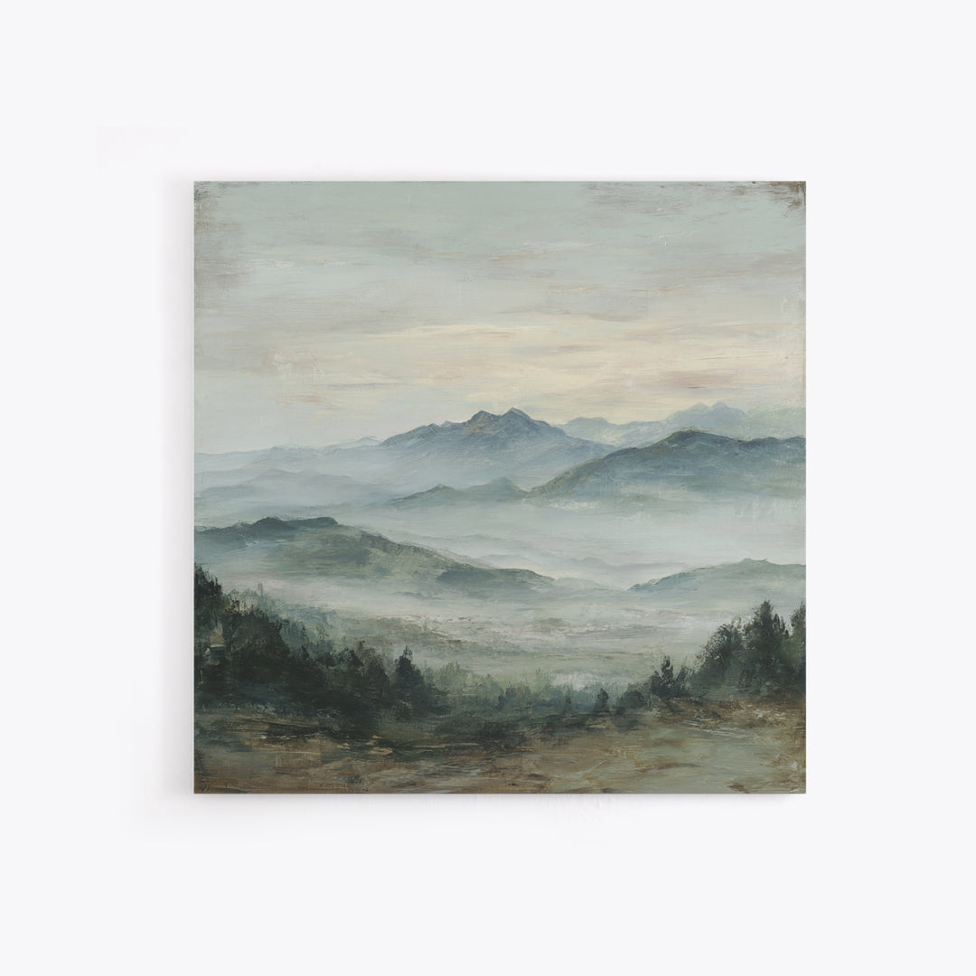 Panoramic Misty Mountain Landscape Canvas Print, Above Bed Art, Neutral Decor, Bedroom Decor, Fine Art, Serenity, Wall Decor, ABA-1x1-25