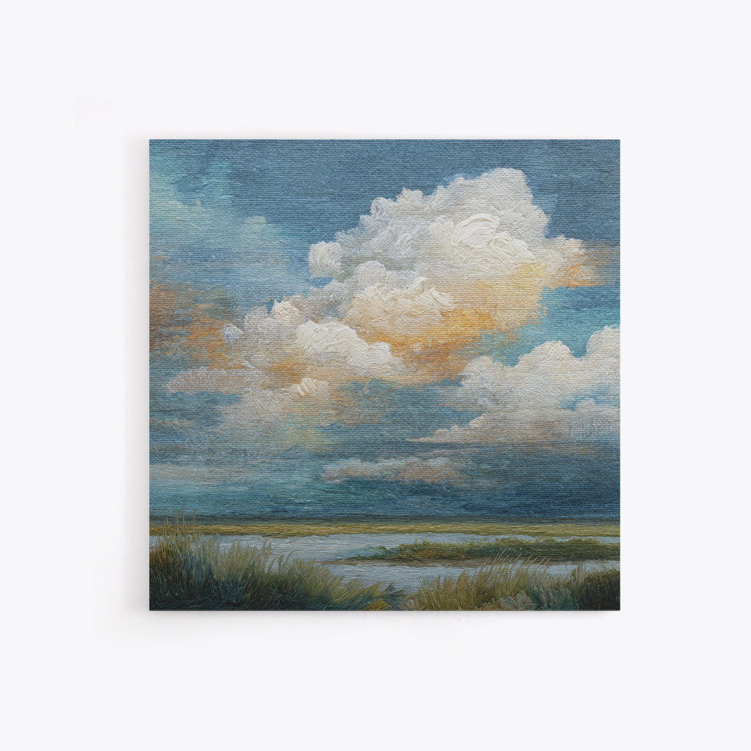 Tranquil Cloudscape with Blush Undertones Canvas Print, Above Bed Art, 3 Piece Wall Art, Bedroom Decor, Fine Art, Serenity, ABA-1x1-5