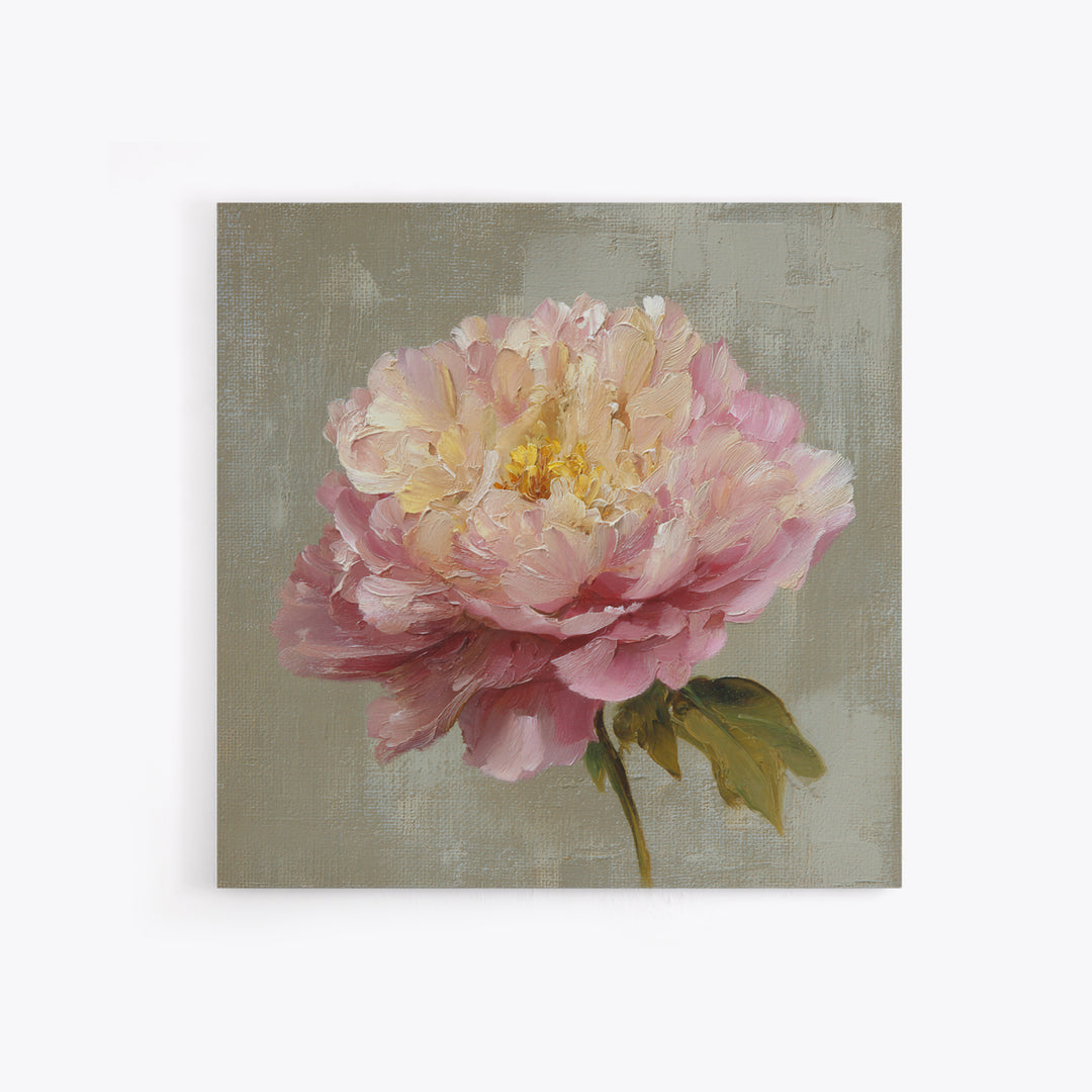 Romantic Oversized Peony Bloom on Warm Linen Canvas Print, Above Bed Art, Western Decor, Bedroom Decor, Abstract Art, Serenity, ABA-1x1-50