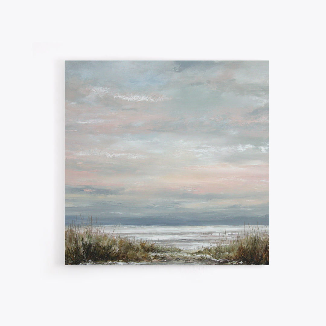 Tranquil Cloudscape with Blush Undertones Framed Canvas Print, Above Bed Art, Modern Decor, Bedroom Decor, Fine Art, Serenity, ABA-1x1-53