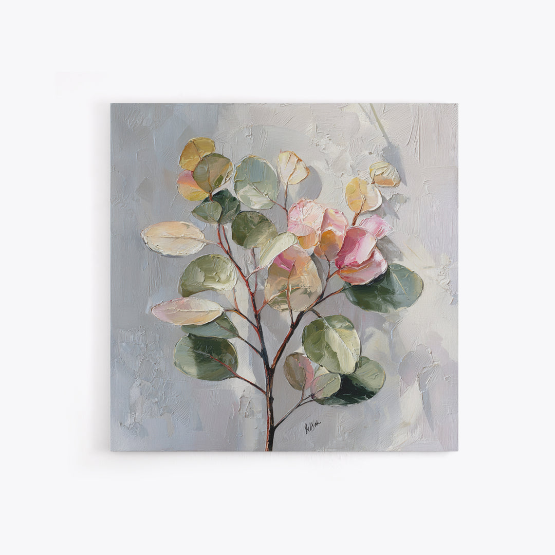 Soft Eucalyptus Branches Arranged Symmetrically Canvas Print, Above Bed Art, Dopamine Decor, Bedroom Decor, Serenity, ABA-1x1-6