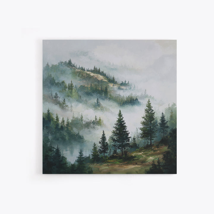 Quiet Forest Ridge Softened by Fog Framed Canvas Print, Above Bed Art, Bedroom Wall Art, Bedroom Decor, Fine Art, Serenity, ABA-1x1-62