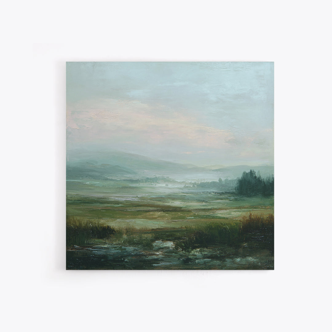 Soft Romantic Landscape Framed Canvas Print, Above Bed Art, Home Decor, Bedroom Decor, Oil Painting, Serenity, Contemporary Art, ABA-1x1-65