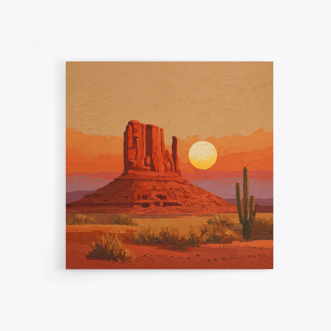 Dreamy Desert Sunset Framed Canvas Print, Above Bed Art, Bedroom Decor, Oil Painting, Serenity, Boho Decor, Western Decor, ABA-1x1-7
