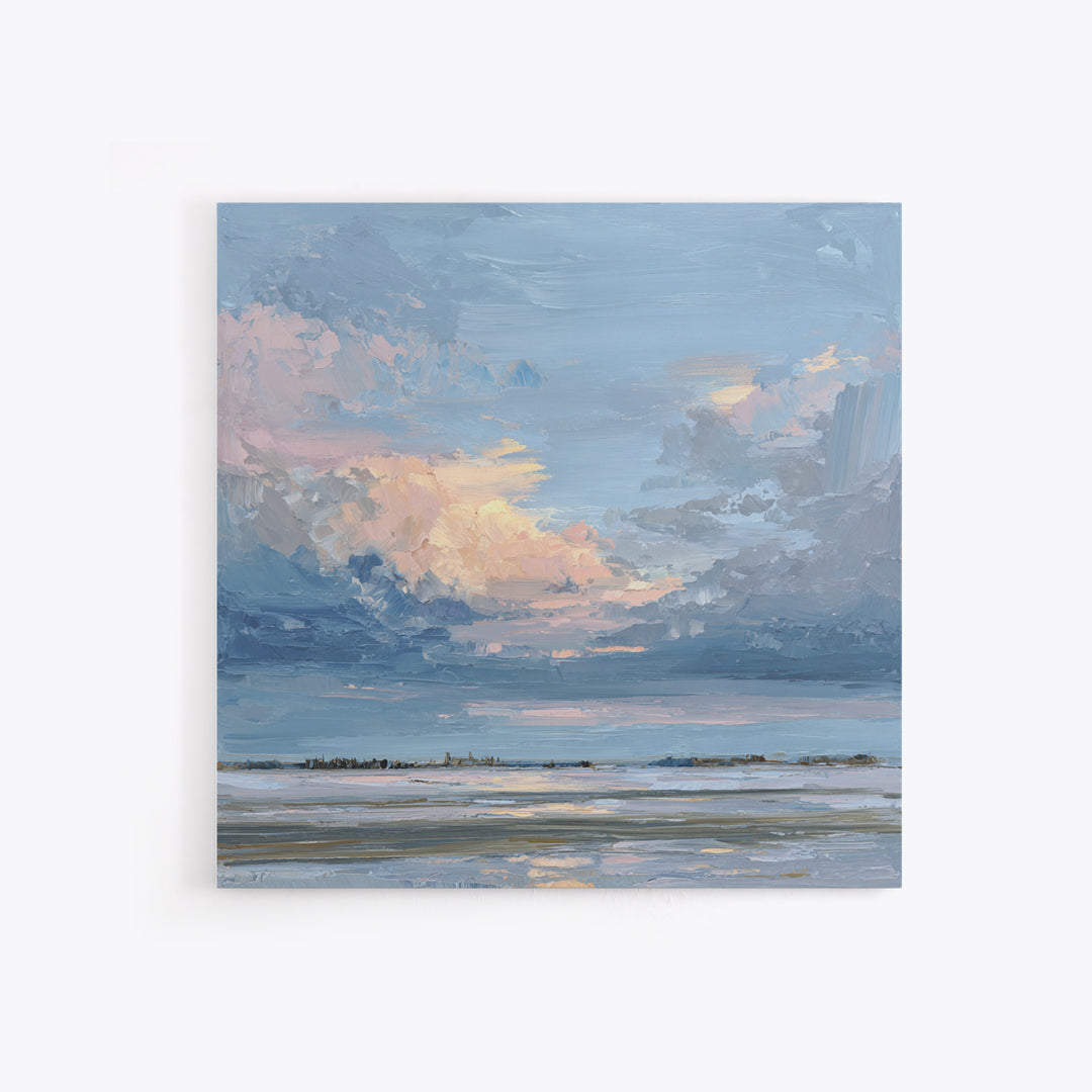 Tranquil Cloudscape with Blush Undertones Canvas Print, Above Bed Art, Room Decor, Bedroom Decor, Fine Art, Serenity, ABA-1x1-77