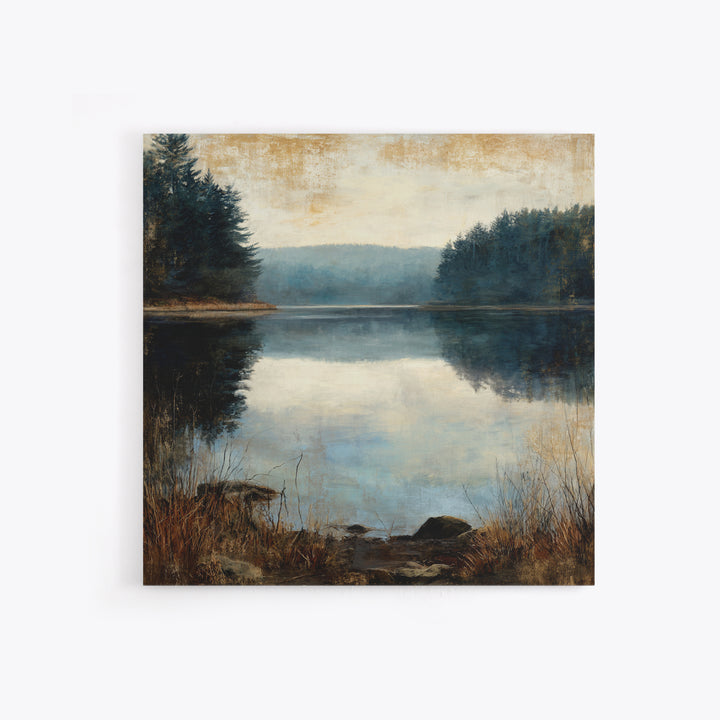 Calming Lake Reflection Framed Canvas Print, Above Bed Art, Fine Art Print, Bedroom Decor, Oil Painting, Serenity, Digital Art, ABA-1x1-83