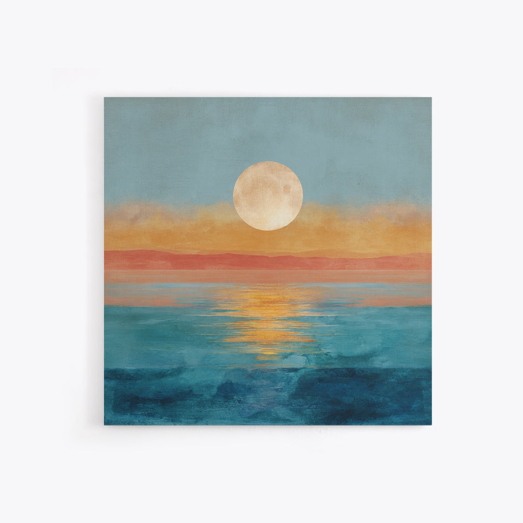 Quiet Moon over a Calm Ocean Horizon Canvas Print, Above Bed Art, Wall Art, Bedroom Decor, Oil Painting, Serenity, ABA-1x1-99