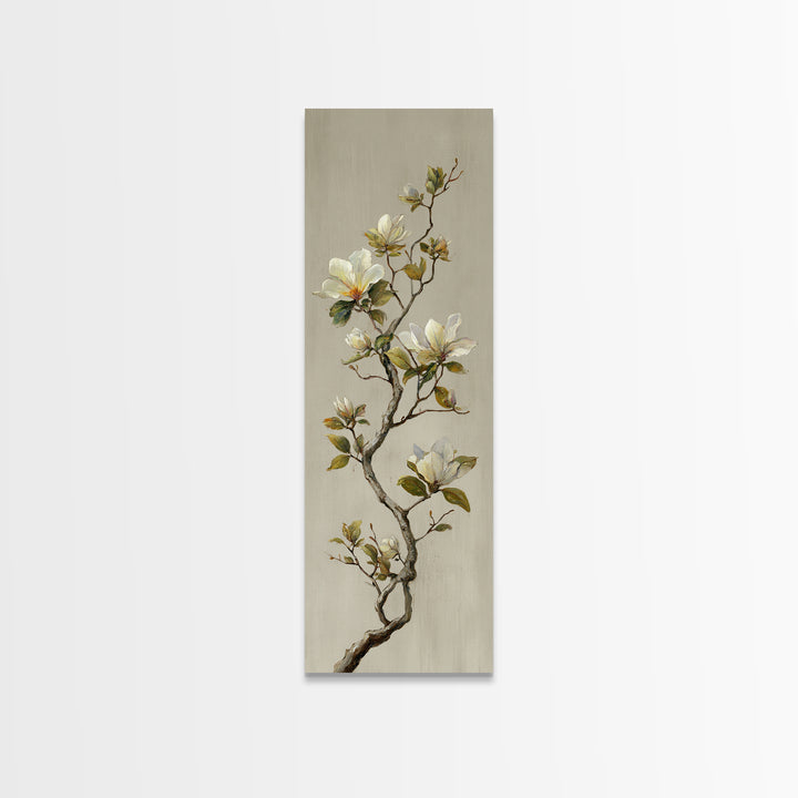 Delicate Magnolia Branch on Cream Background Canvas Print, Above Bed Art, Horizontal Wall Art, Bedroom Decor, Oil Painting, ABA-1x3-100