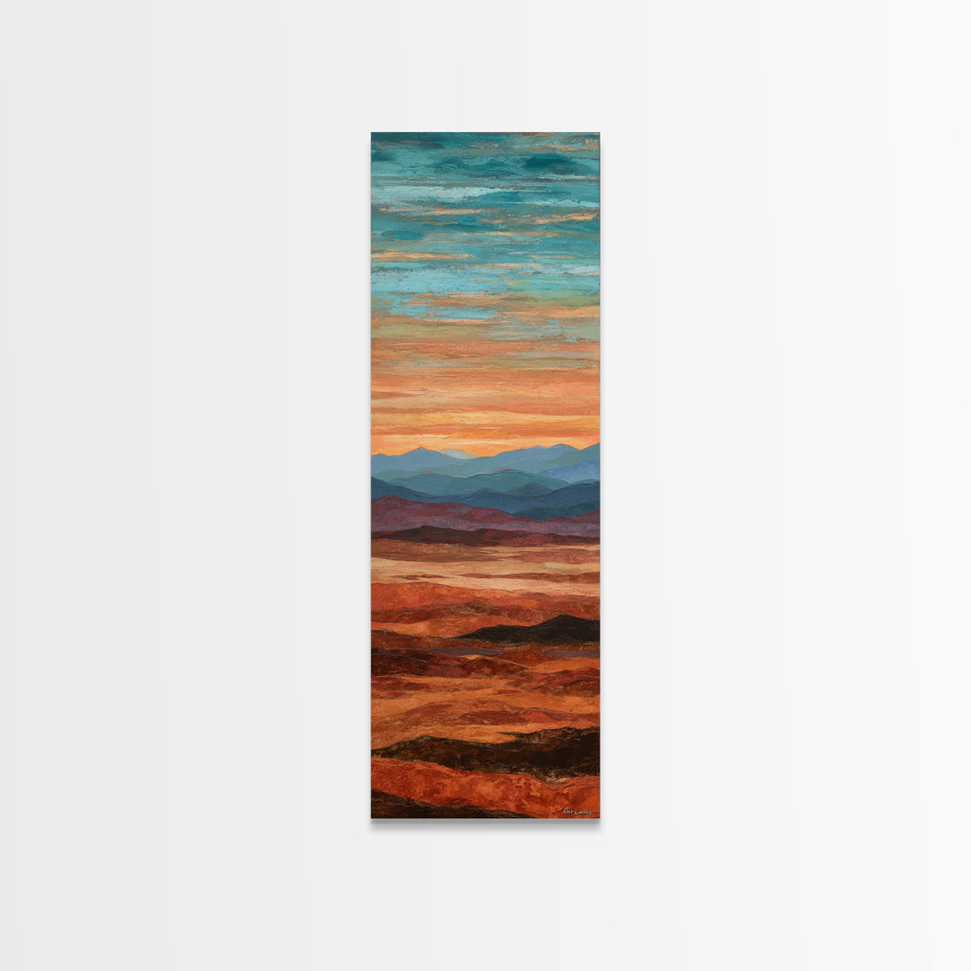 Dreamy Desert Sunset Framed Canvas Print, Above Bed Art, Digital Prints, Bedroom Decor, Oil Painting, Serenity, Printable Art, ABA-1x3-19