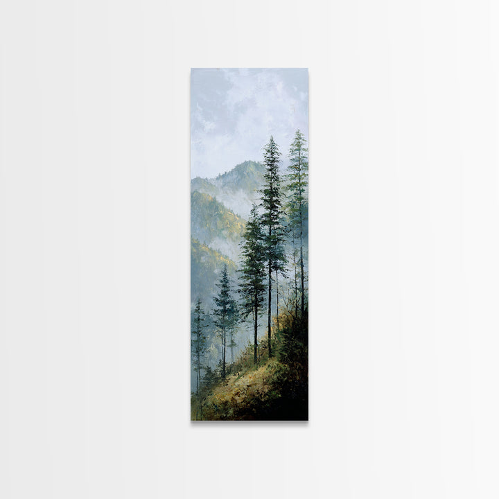 Quiet Forest Ridge Softened by Fog Canvas Print, Above Bed Art, Boho Decor, Bedroom Decor, Serenity, Statement Artwork, ABA-1x3-2