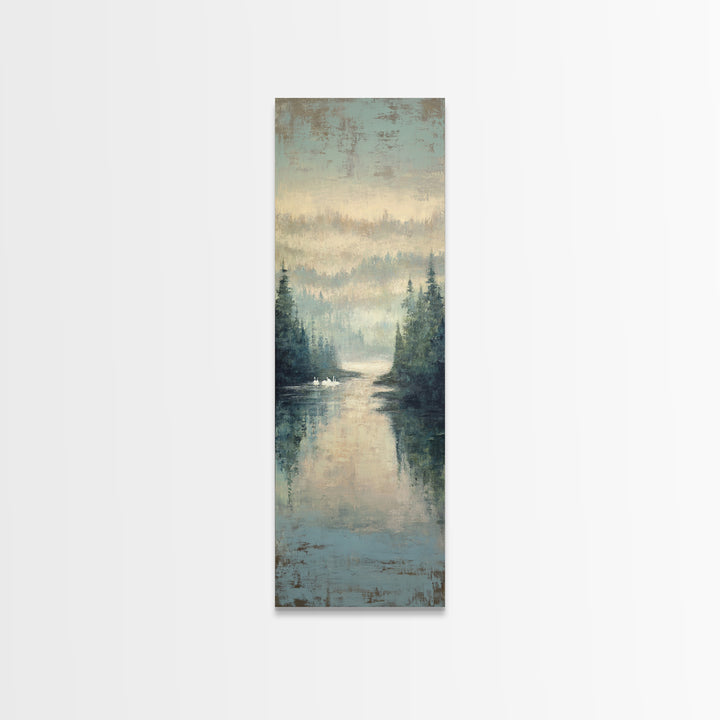 Paired Swans in a Dreamy Painterly Lake Canvas Print, Above Bed Art, Living Room Wall Art, Bedroom Decor, Serenity, Wall Decor, ABA-1x3-34