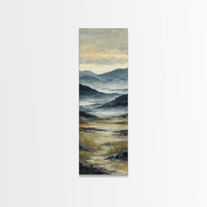 Panoramic Misty Mountain Landscape Canvas Print, Above Bed Art, Fine Art Print, Bedroom Decor, Oil Painting, Serenity, ABA-1x3-37