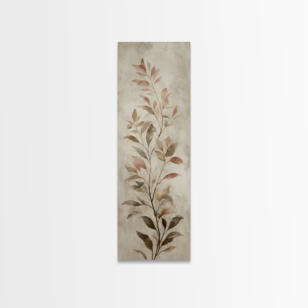 Tonal Botanical Shadows on Plaster Surface Canvas Print, Above Bed Art, Textured Wall Art, Bedroom Decor, Oil Painting, ABA-1x3-59