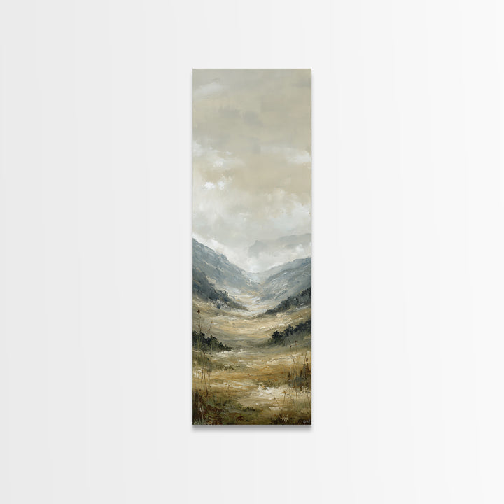 Panoramic Misty Mountain Landscape Framed Canvas Print, Above Bed Art, Textured Painting, Bedroom Decor, Fine Art, Serenity, ABA-1x3-61