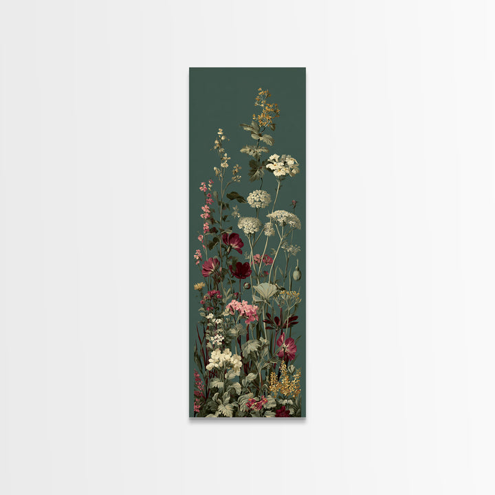 Wide Meadow of Muted Wildflowers at Dusk Framed Canvas Print, Above Bed Art, 3 Piece Wall Art, Bedroom Decor, Watercolor Art, ABA-1x3-70