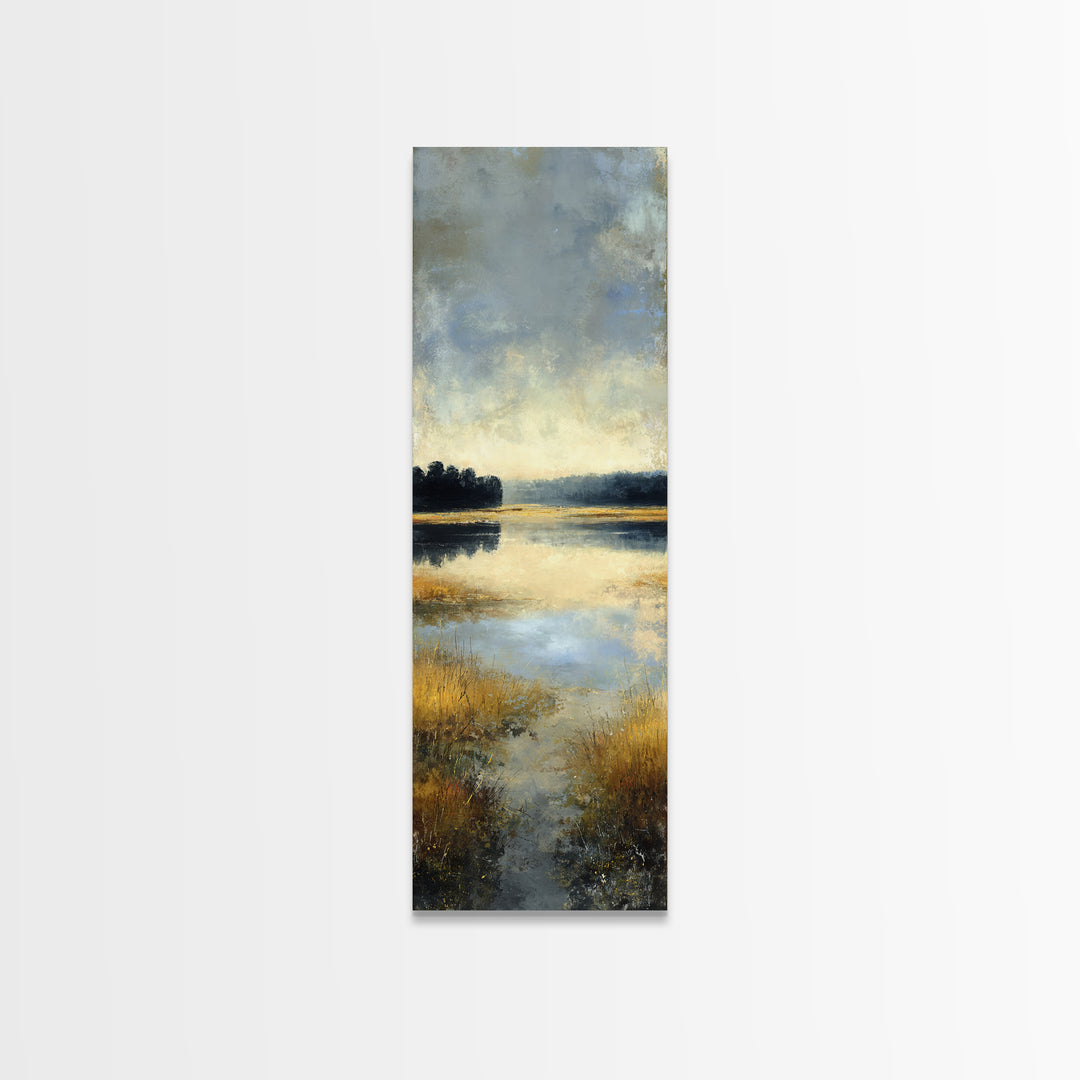 Calming Lake Reflection Framed Canvas Print, Above Bed Art, Japanese Wall Art, Bedroom Decor, Fine Art, Serenity, Neutral Decor, ABA-1x3-71