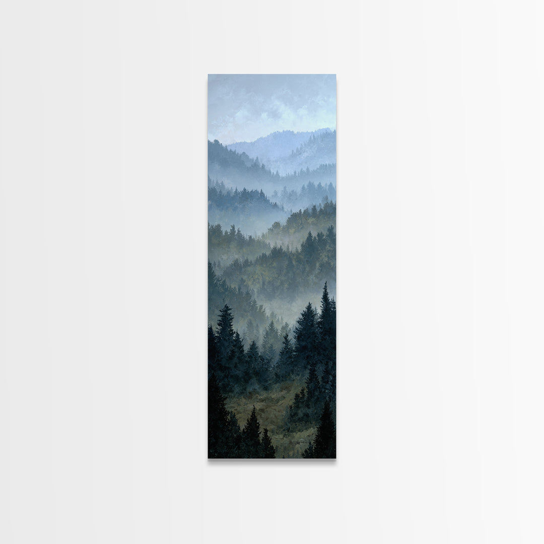 Quiet Forest Ridge Softened by Fog Framed Canvas Print, Above Bed Art, Bedroom Wall Decor, Bedroom Decor, Fine Art, Serenity, ABA-1x3-74