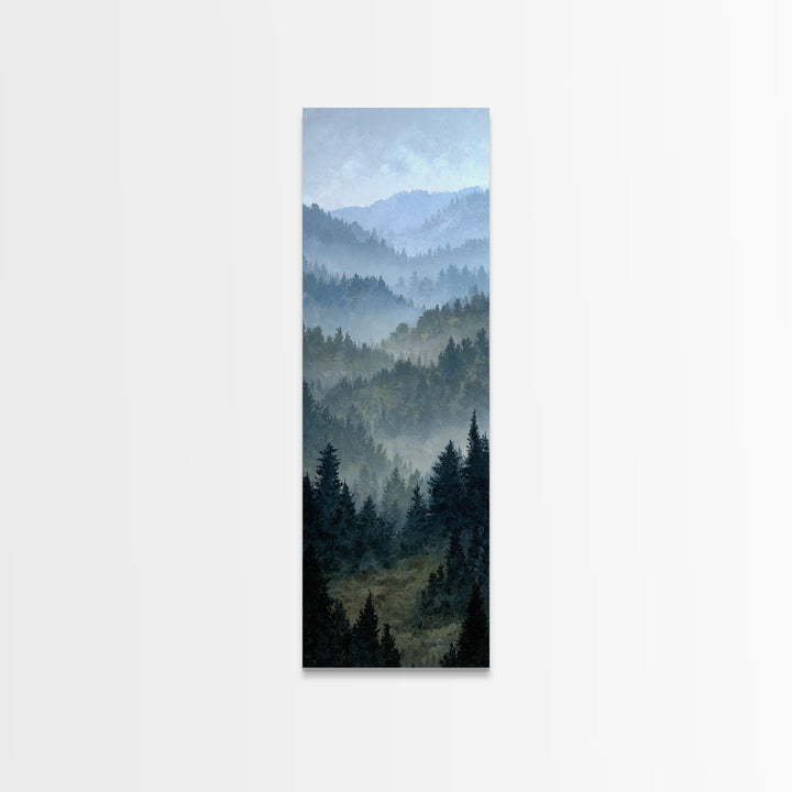 Quiet Forest Ridge Softened by Fog Framed Canvas Print, Above Bed Art, Bedroom Wall Decor, Bedroom Decor, Fine Art, Serenity, ABA-1x3-74