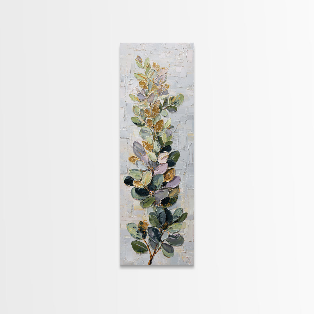 Soft Eucalyptus Branches Arranged Symmetrically Canvas Print, Above Bed Art, Art Print, Bedroom Decor, Watercolor Art, Serenity, ABA-1x3-90