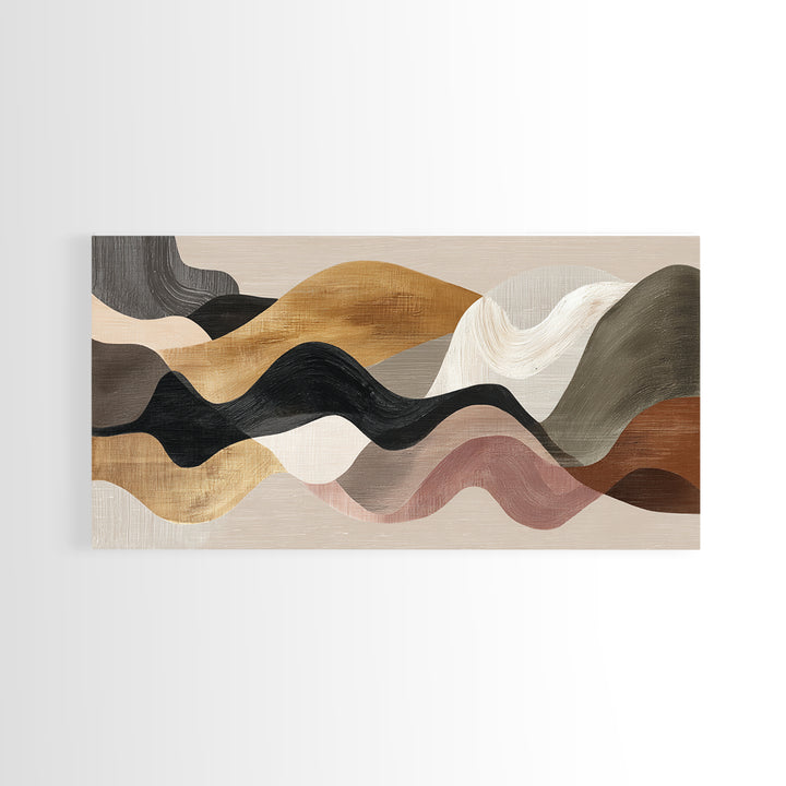 Warm Taupe Abstract Waves Framed Canvas Print, Above Bed Art, Horizontal Wall Art, Bedroom Decor, Abstract Art, Serenity, ABA-2x1-11