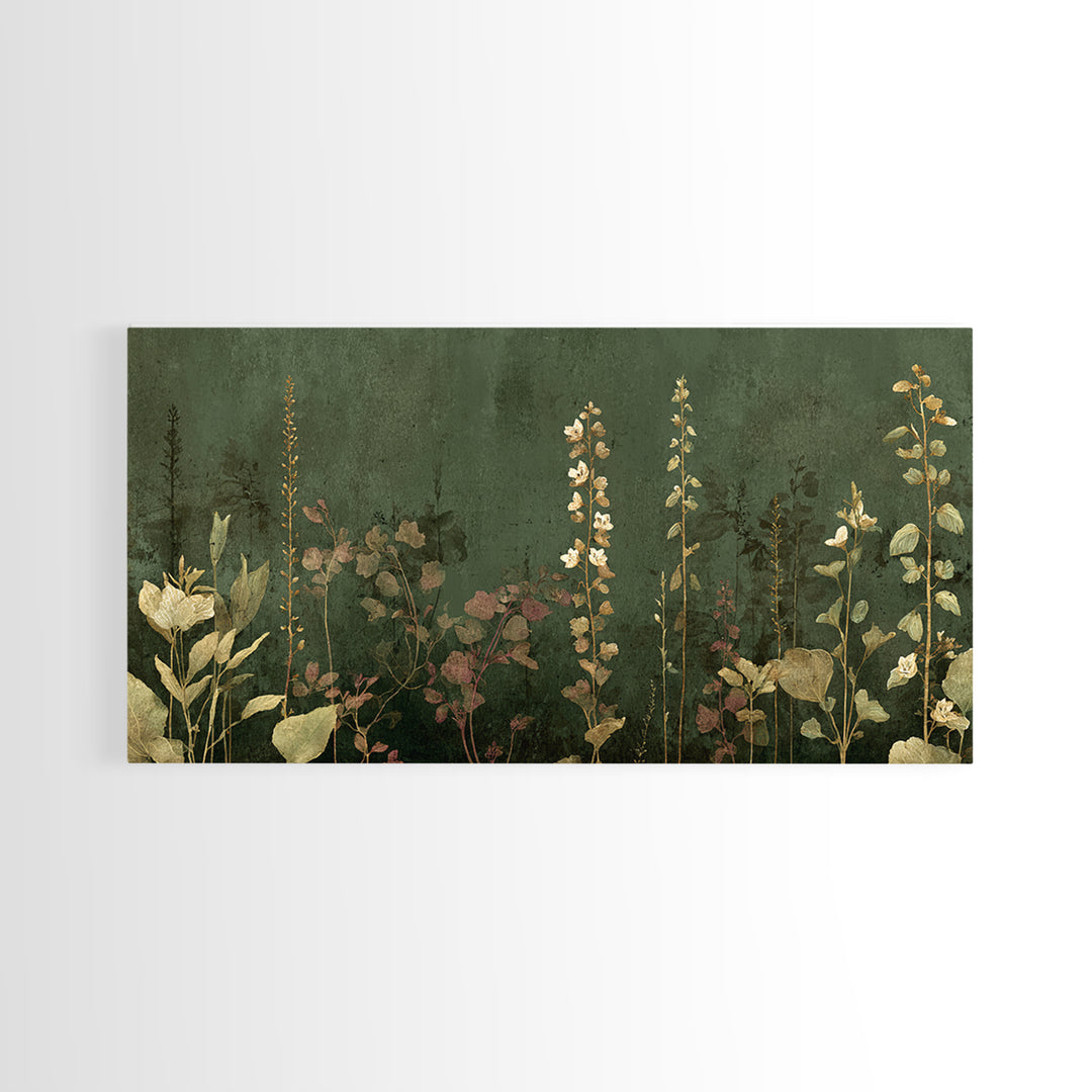 Tonal Botanical Shadows on Plaster Surface Canvas Print, Above Bed Art, Photography Prints, Bedroom Decor, Serenity, ABA-2x1-19