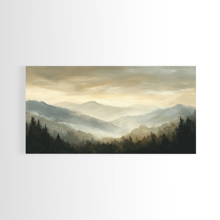 Panoramic Misty Mountain Landscape Canvas Print, Above Bed Art, Wall Art, Bedroom Decor, Fine Art, Serenity, Digital Print, ABA-2x1-21