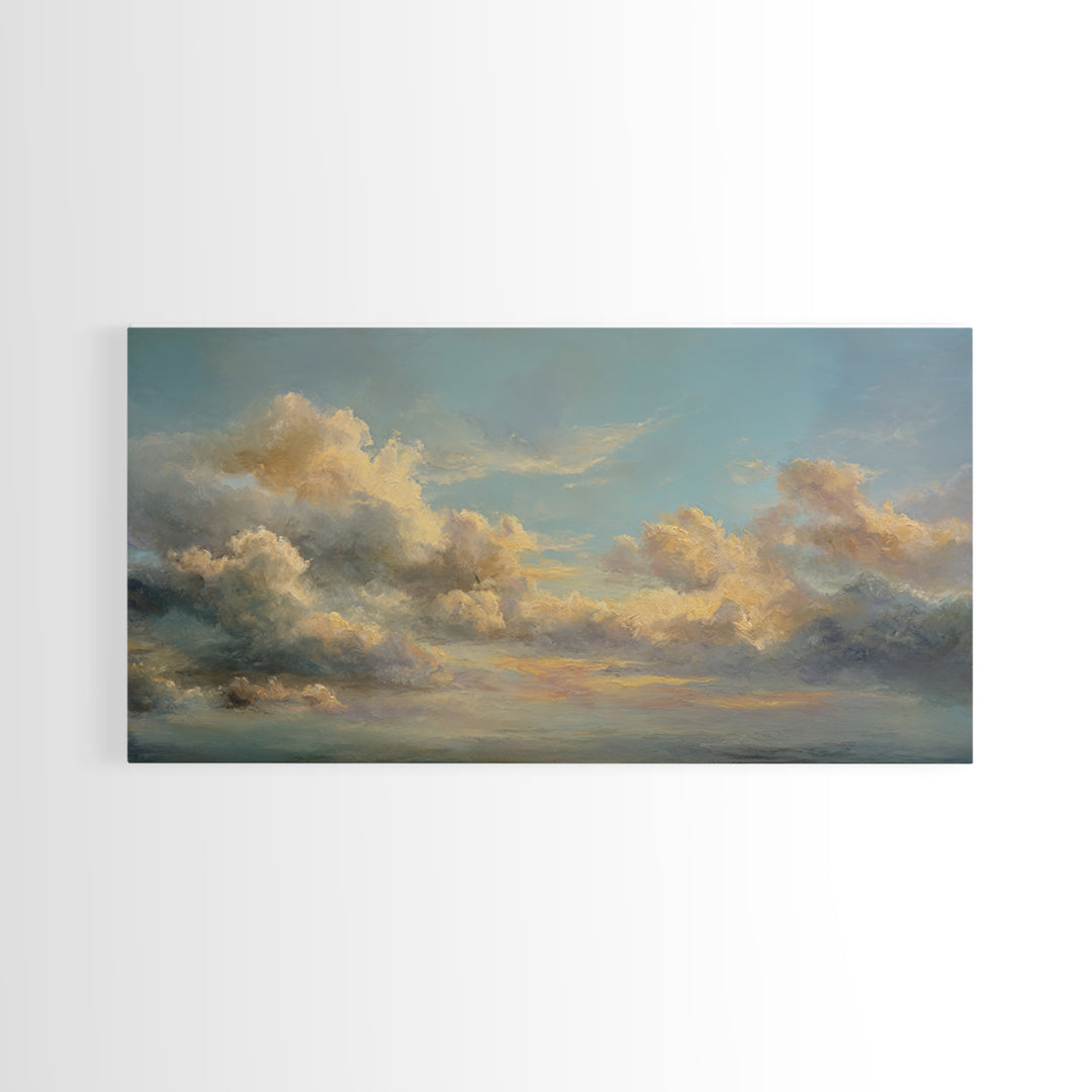 Tranquil Cloudscape with Blush Undertones Framed Canvas Print, Above Bed Art, Wall Decor, Bedroom Decor, Fine Art, Serenity, ABA-2x1-25