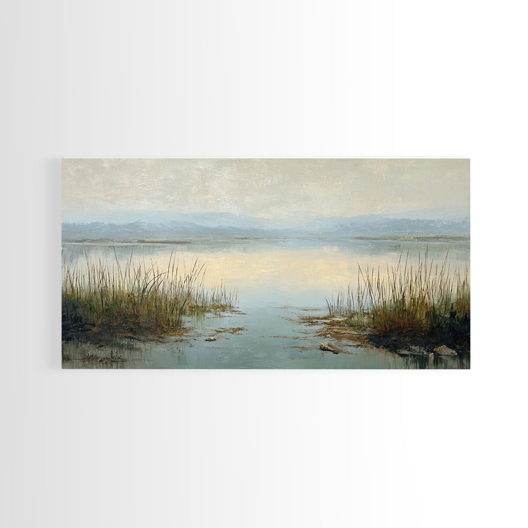 Calming Lake Reflection Canvas Print, Above Bed Art, Large Wall Art, Bedroom Decor, Watercolor Art, Serenity, Japanese Wall Art, ABA-2x1-31