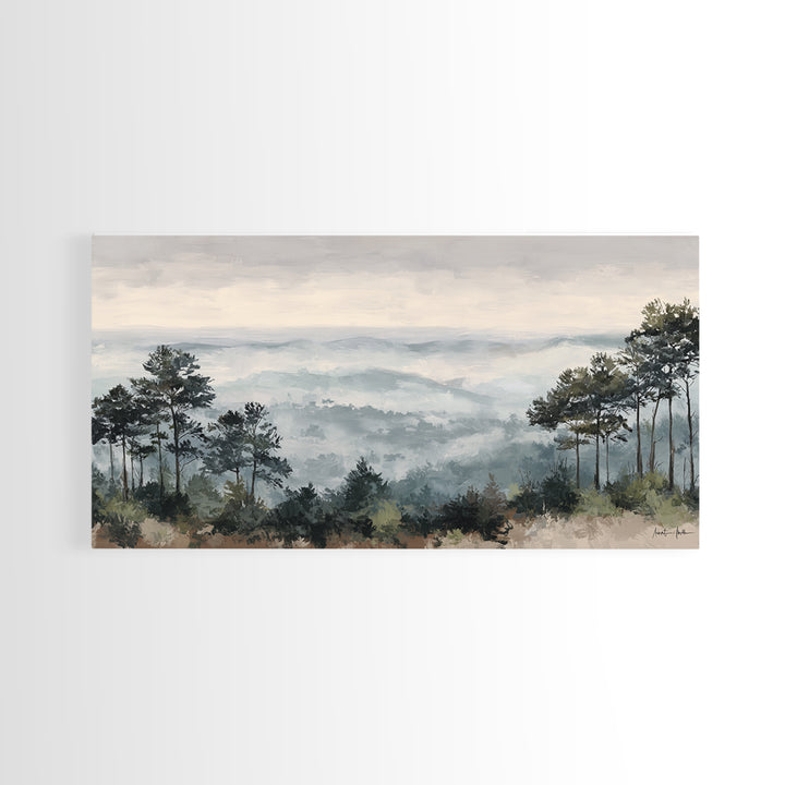 Quiet Forest Ridge Softened by Fog Framed Canvas Print, Above Bed Art, Art Print, Bedroom Decor, Fine Art, Serenity, Dorm Decor, ABA-2x1-34
