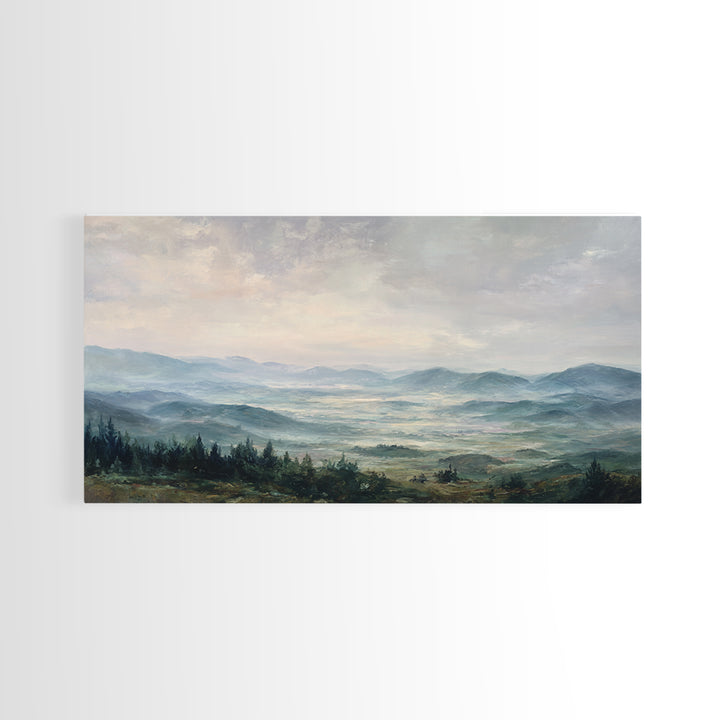 Soft Romantic Landscape Framed Canvas Print, Above Bed Art, Minimalist Decor, Bedroom Decor, Serenity, Textured Wall Art, ABA-2x1-37