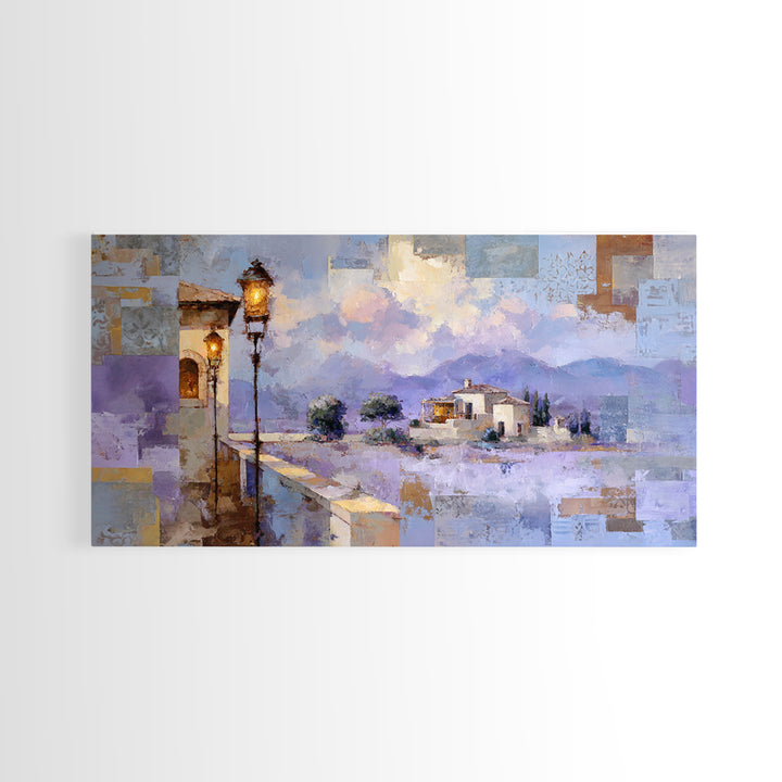 Oversized Lavender Field Canvas Print, Above Bed Art, Bedroom Decor, Oil Painting, Serenity, Whimsical Decor, ABA-2x1-39